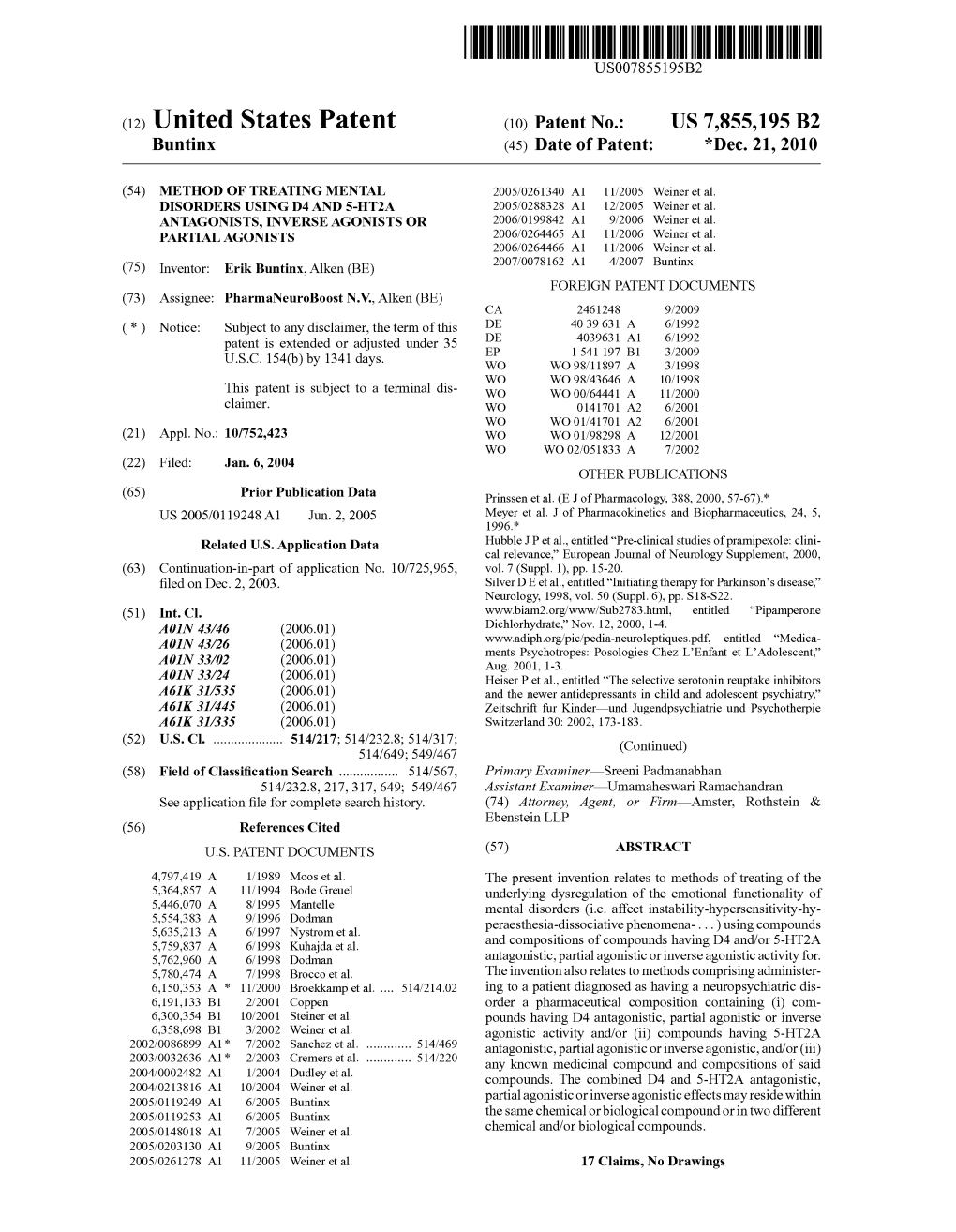 (12) United States Patent (10) Patent No.: US 7,855,195 B2 Buntinx (45) Date of Patent: *Dec