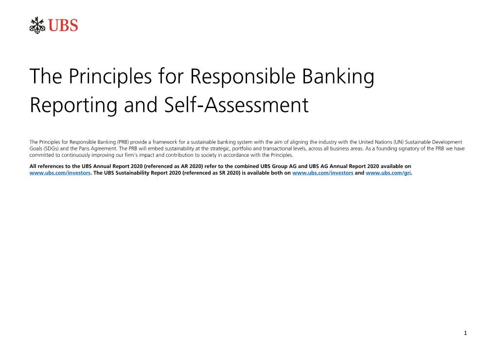 The Principles for Responsible Banking Reporting and Self-Assessment