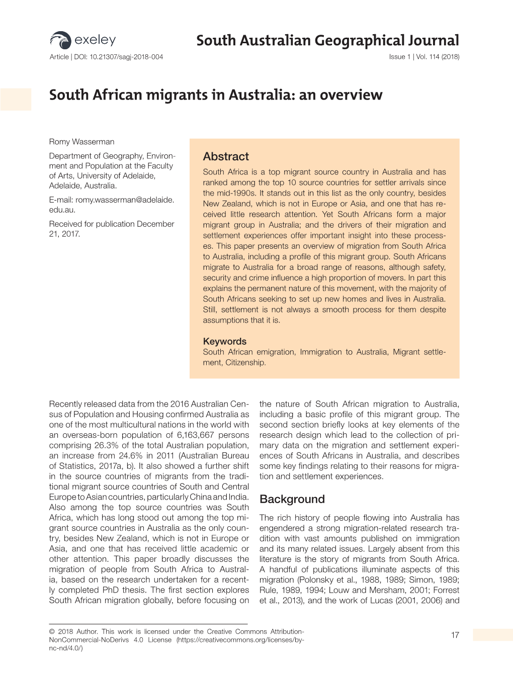 South African Migrants in Australia: an Overview