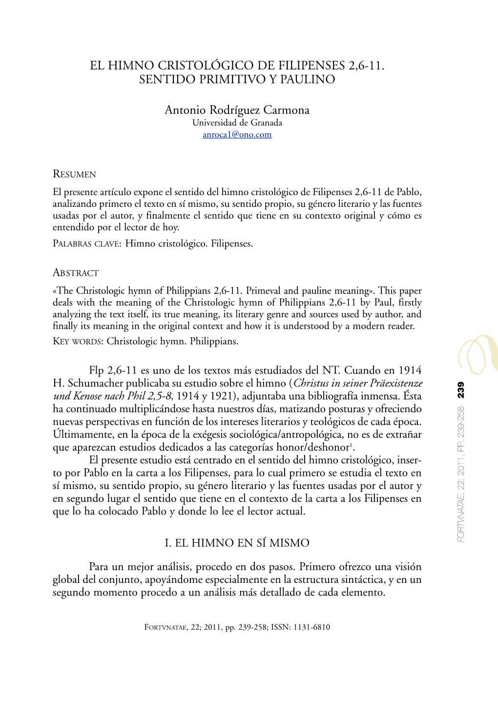 El Himno Cristológico De Filipenses 2,6-11. Sentido Primitivo Y Paulino