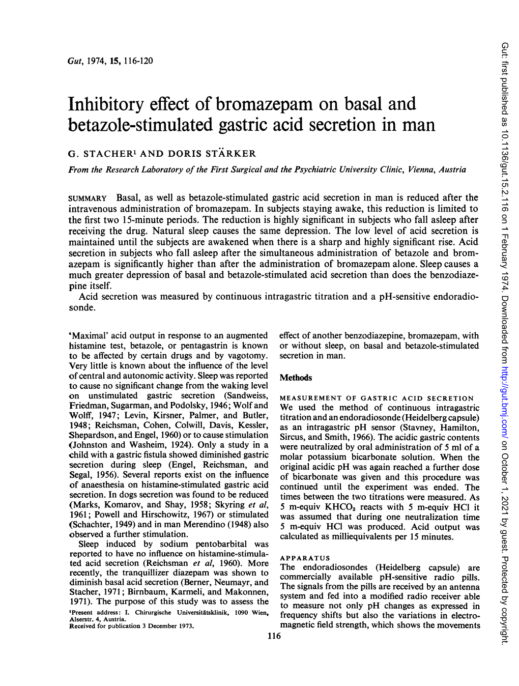 Inhibitory Effect of Bromazepam on Basal and Betazole-Stimulated Gastric Acid Secretion in Man