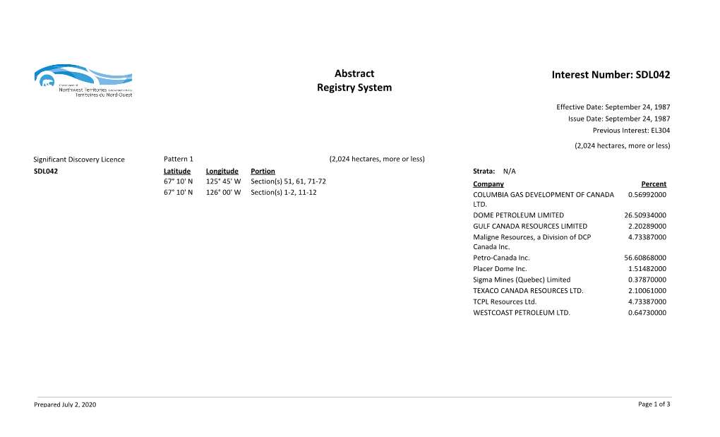 Abstract Registry System Interest Number: SDL042