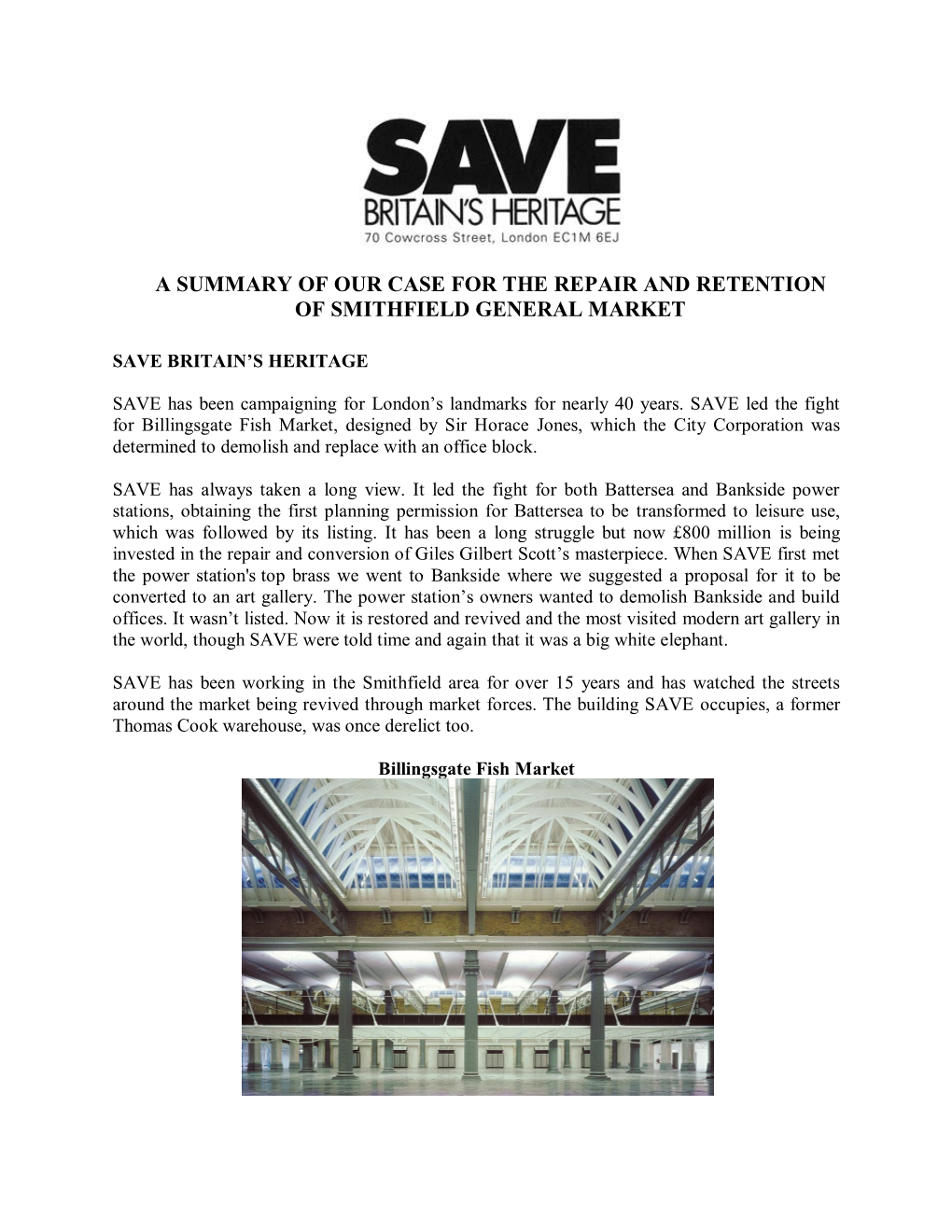 A Summary of Our Case for the Repair and Retention of Smithfield General Market