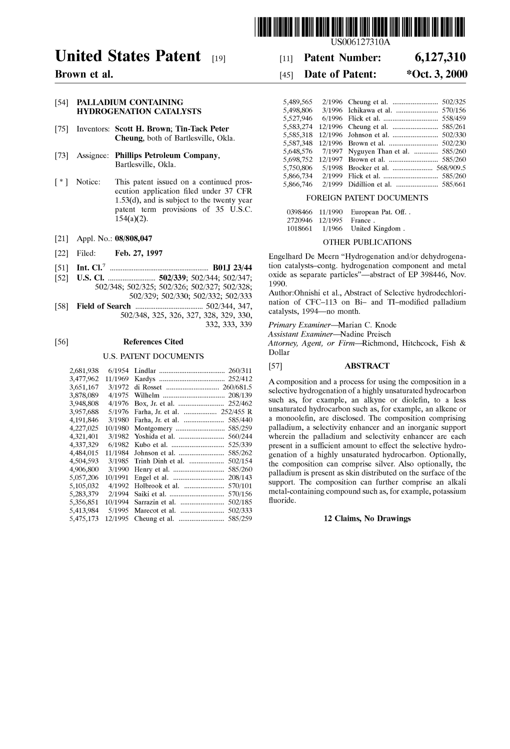 United States Patent (19) 11 Patent Number: 6,127,310 Brown Et Al