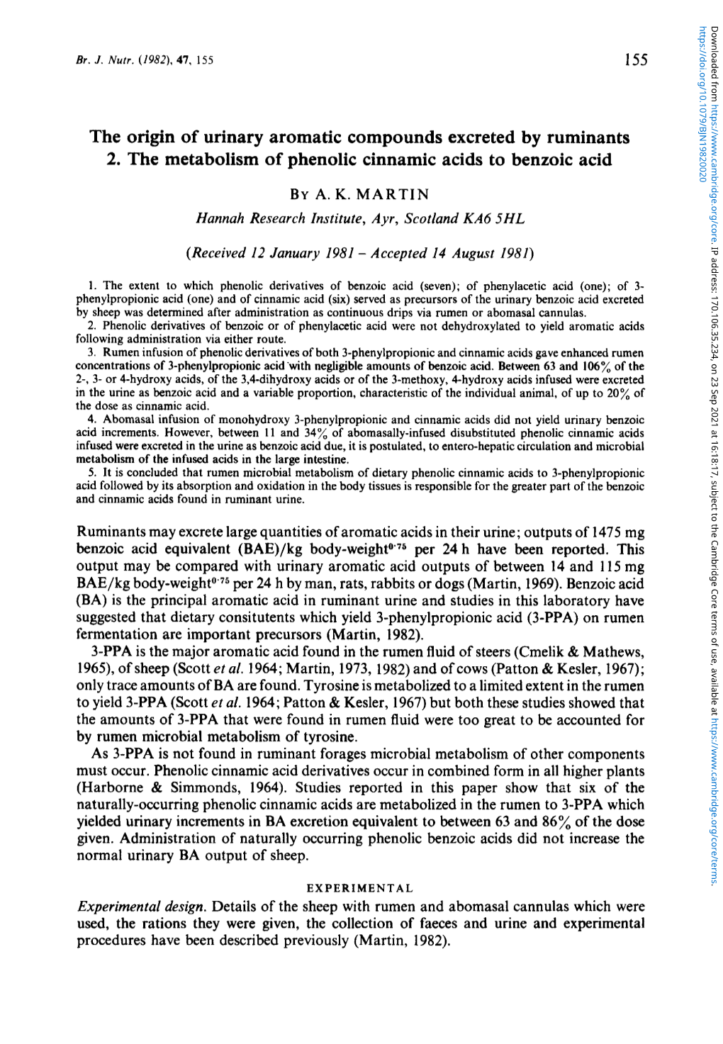 The Origin of Urinary Aromatic Compounds Excreted by Ruminants 2