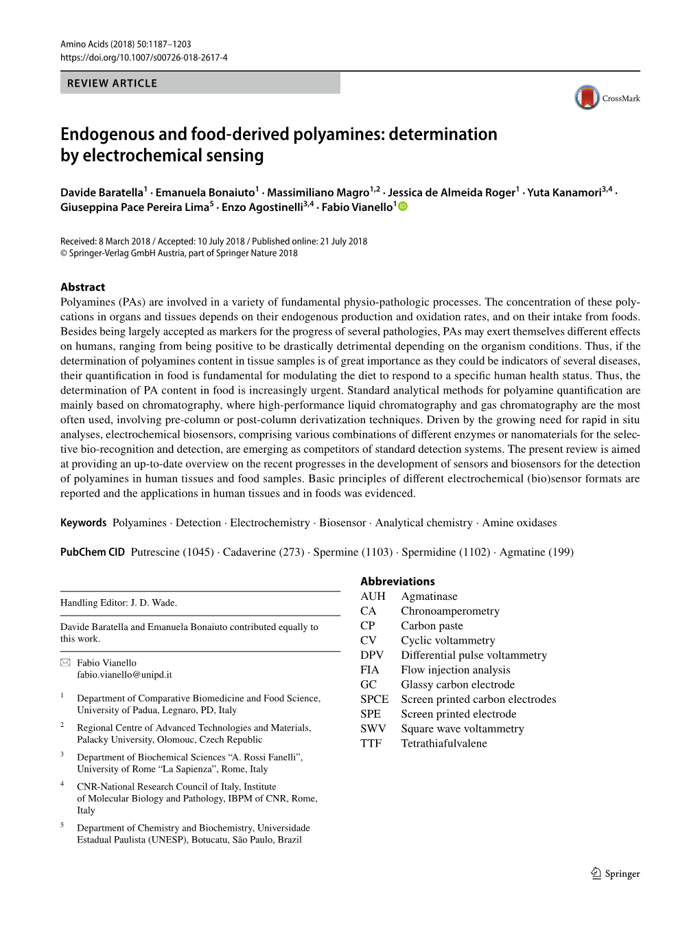 Endogenous and Food-Derived Polyamines: Determination By