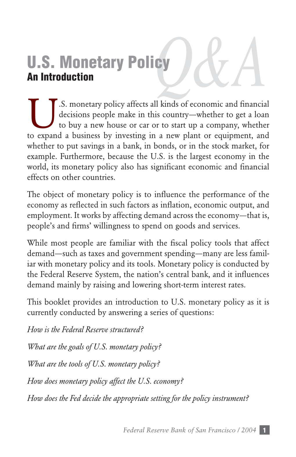 US Monetary Policy: an Introduction