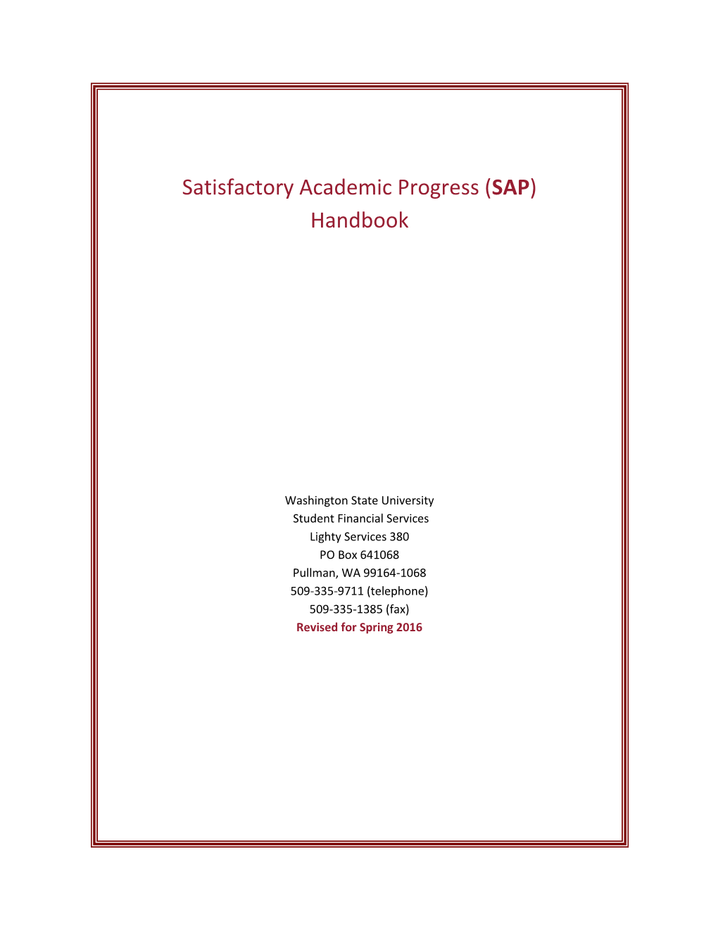 Satisfactory Academic Progress (SAP) Handbook