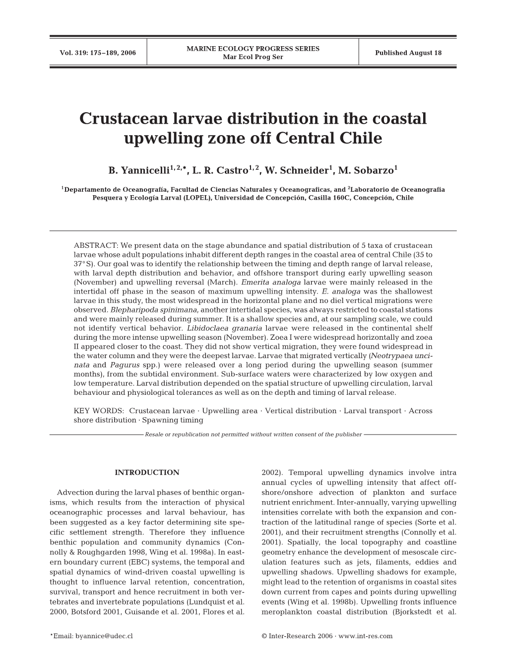 Crustacean Larvae Distribution in the Coastal Upwelling Zone Off Central Chile