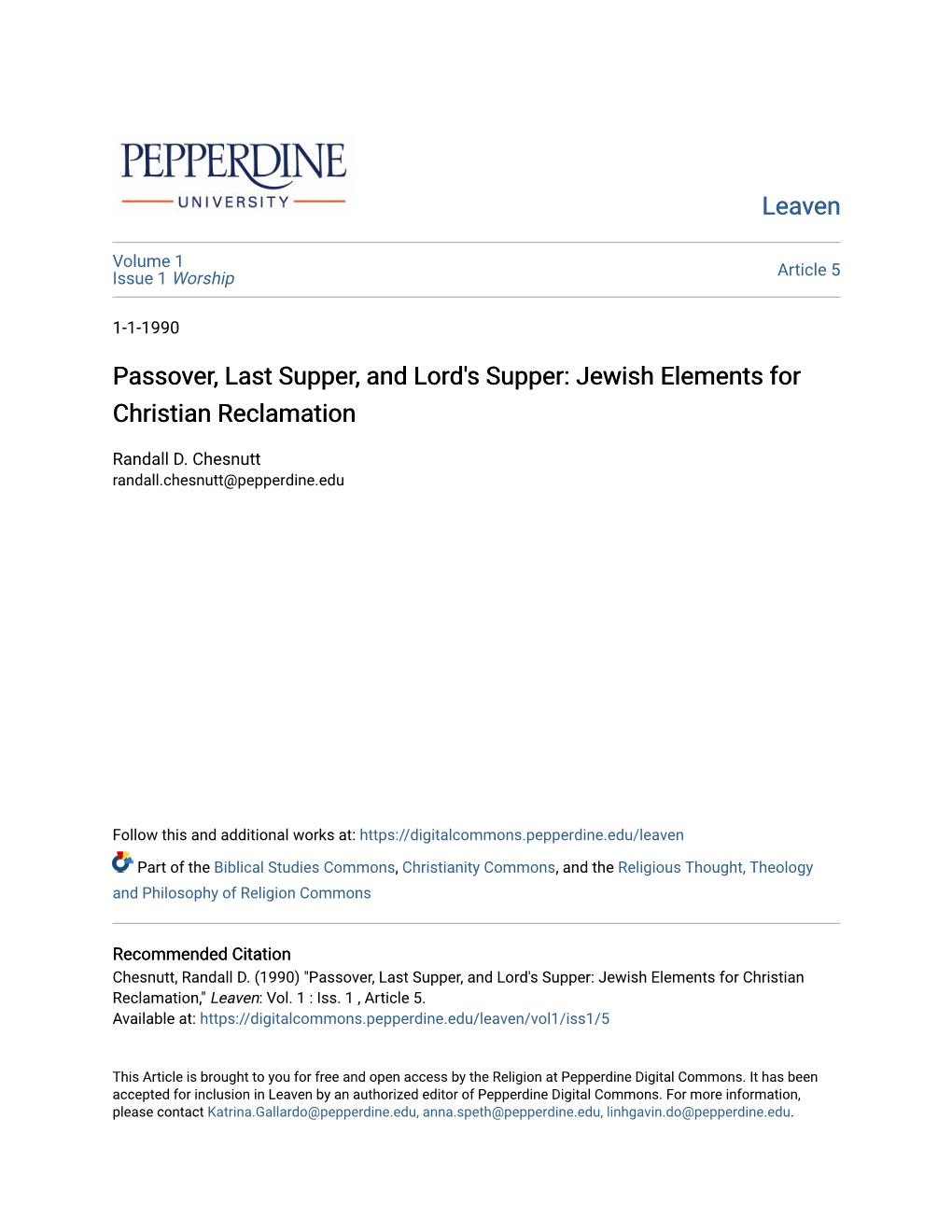 Passover, Last Supper, and Lord's Supper: Jewish Elements for Christian Reclamation