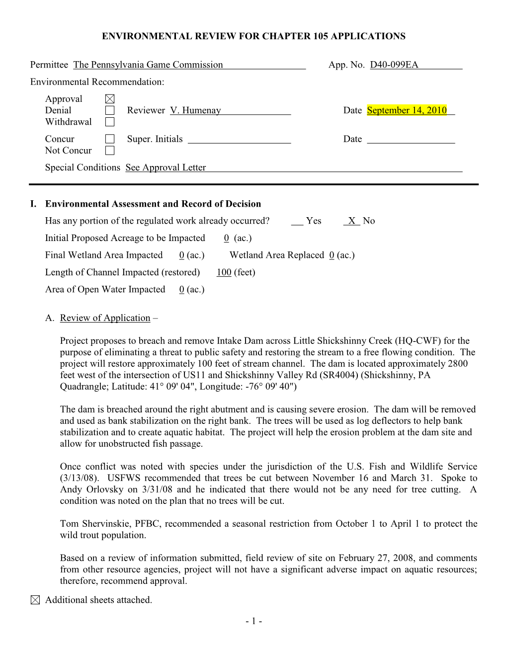 Environmental Review for Chapter 105 Applications