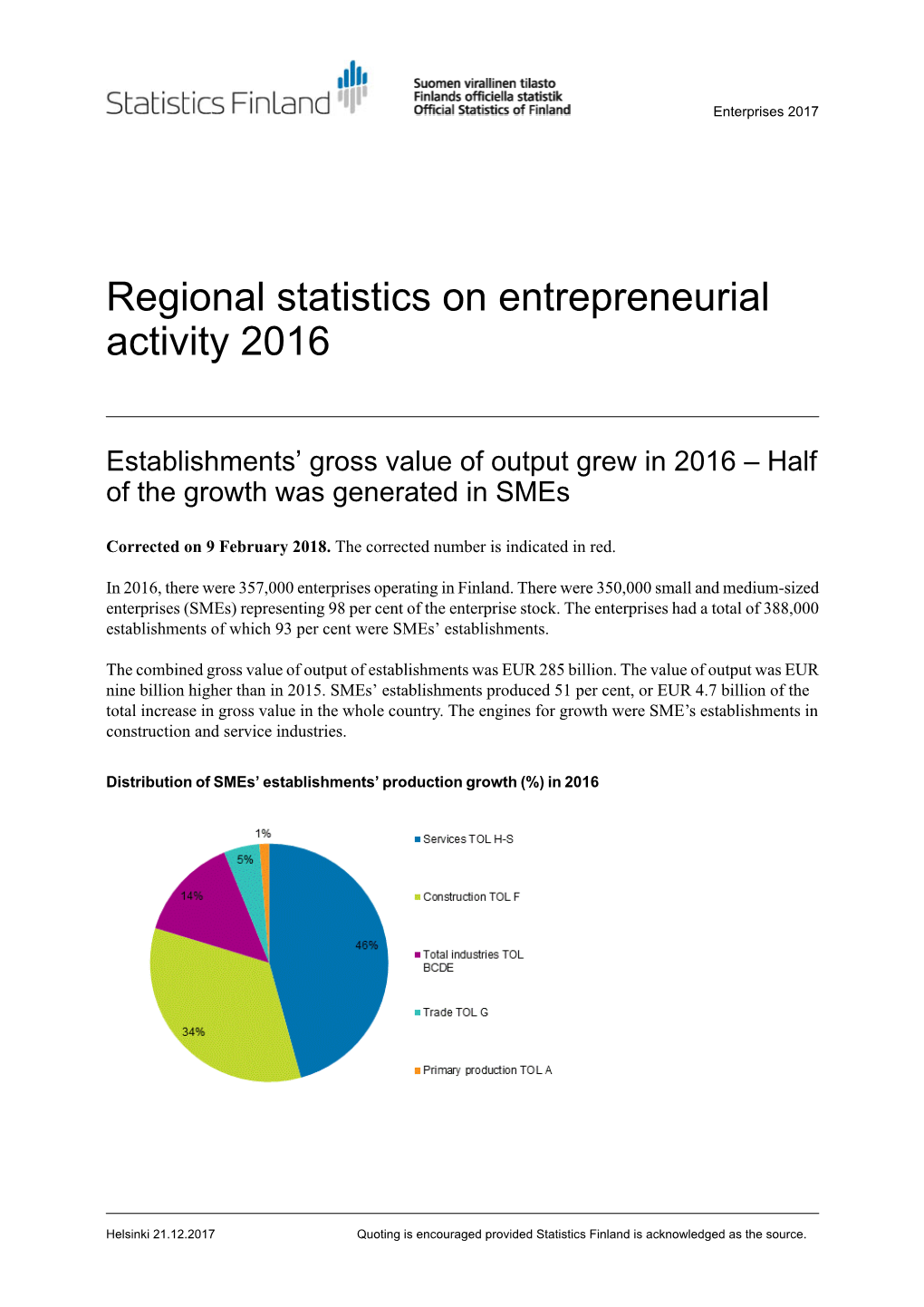 Regional Statistics on Entrepreneurial Activity 2016