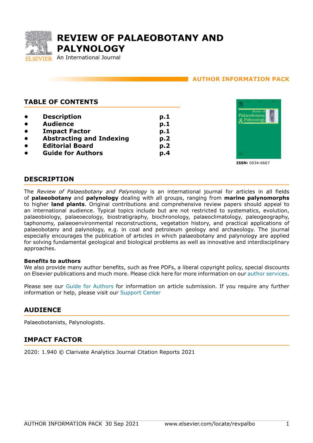 REVIEW of PALAEOBOTANY and PALYNOLOGY an International Journal