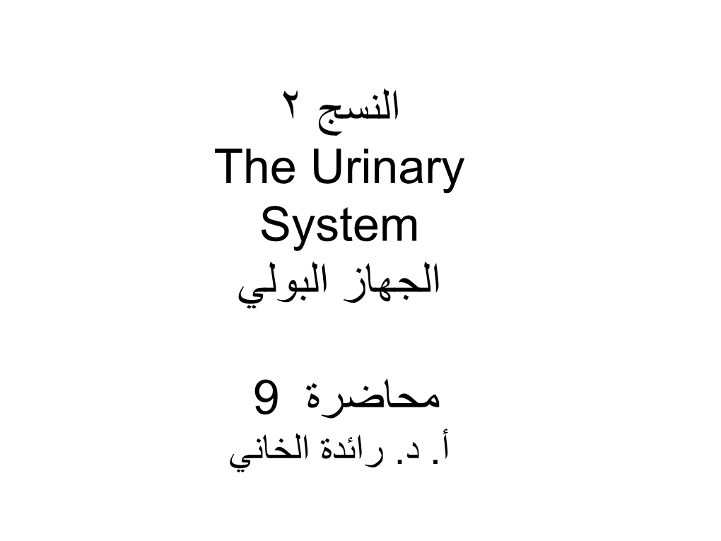 2 النسج the Urinary System الجهاز البولي محاضرة 9