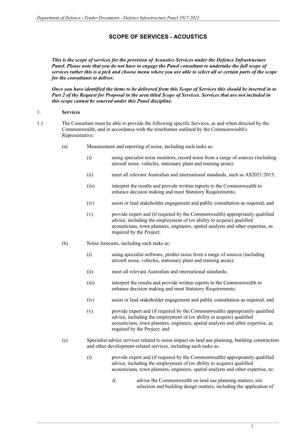 Scope of Services - Acoustics