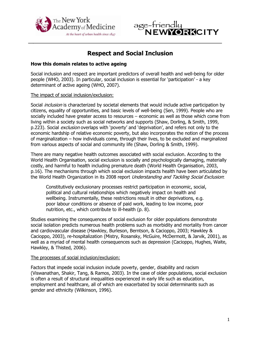 Respect and Social Inclusion