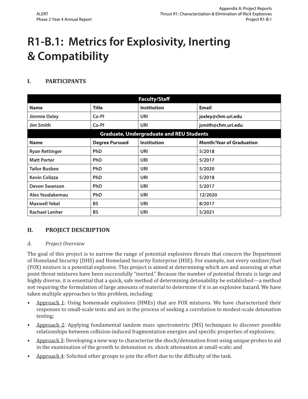 R1-B.1: Metrics for Explosivity, Inerting & Compatibility