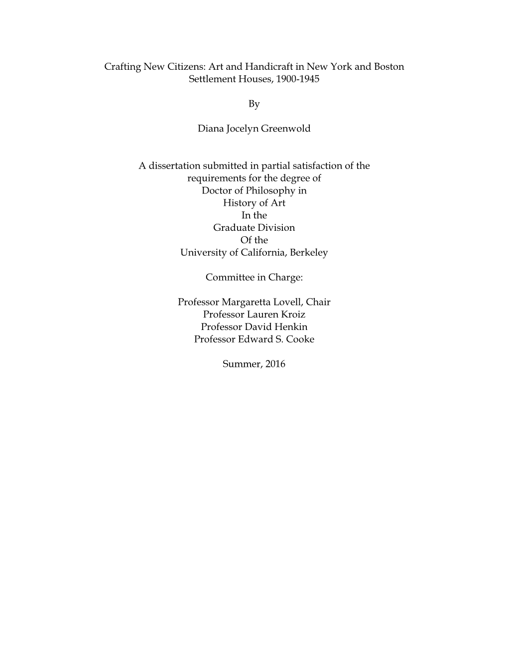 Art and Handicraft in New York and Boston Settlement Houses, 1900-1945