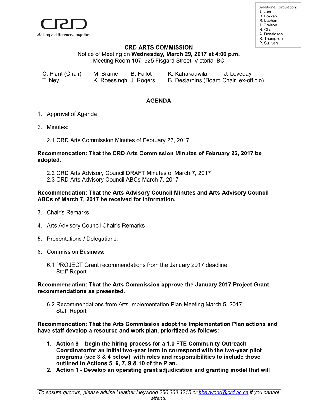 Arts Commission Agenda