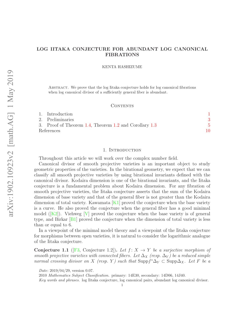 Arxiv:1902.10923V2 [Math.AG] 1 May 2019 Mohpoetv Aite Ihcnetdﬁes Let ﬁbers