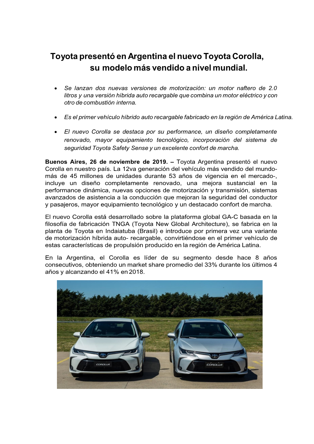 Toyota Presentó En Argentina El Nuevo Toyota Corolla, Su Modelo Más Vendido a Nivel Mundial