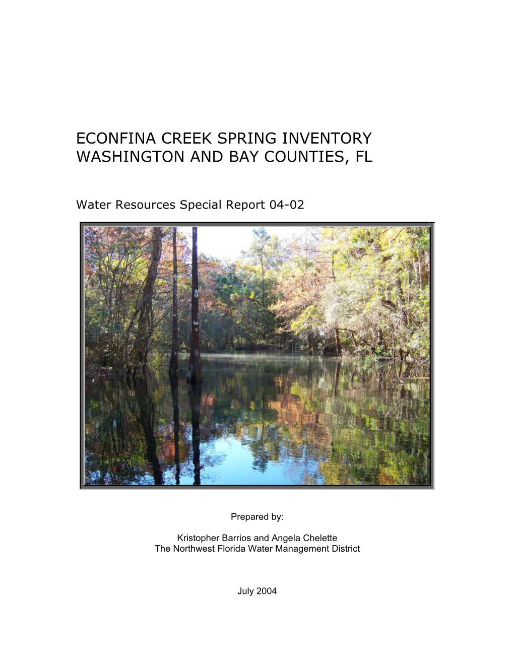 Econfina Creek Spring Inventory Washington and Bay Counties, Fl