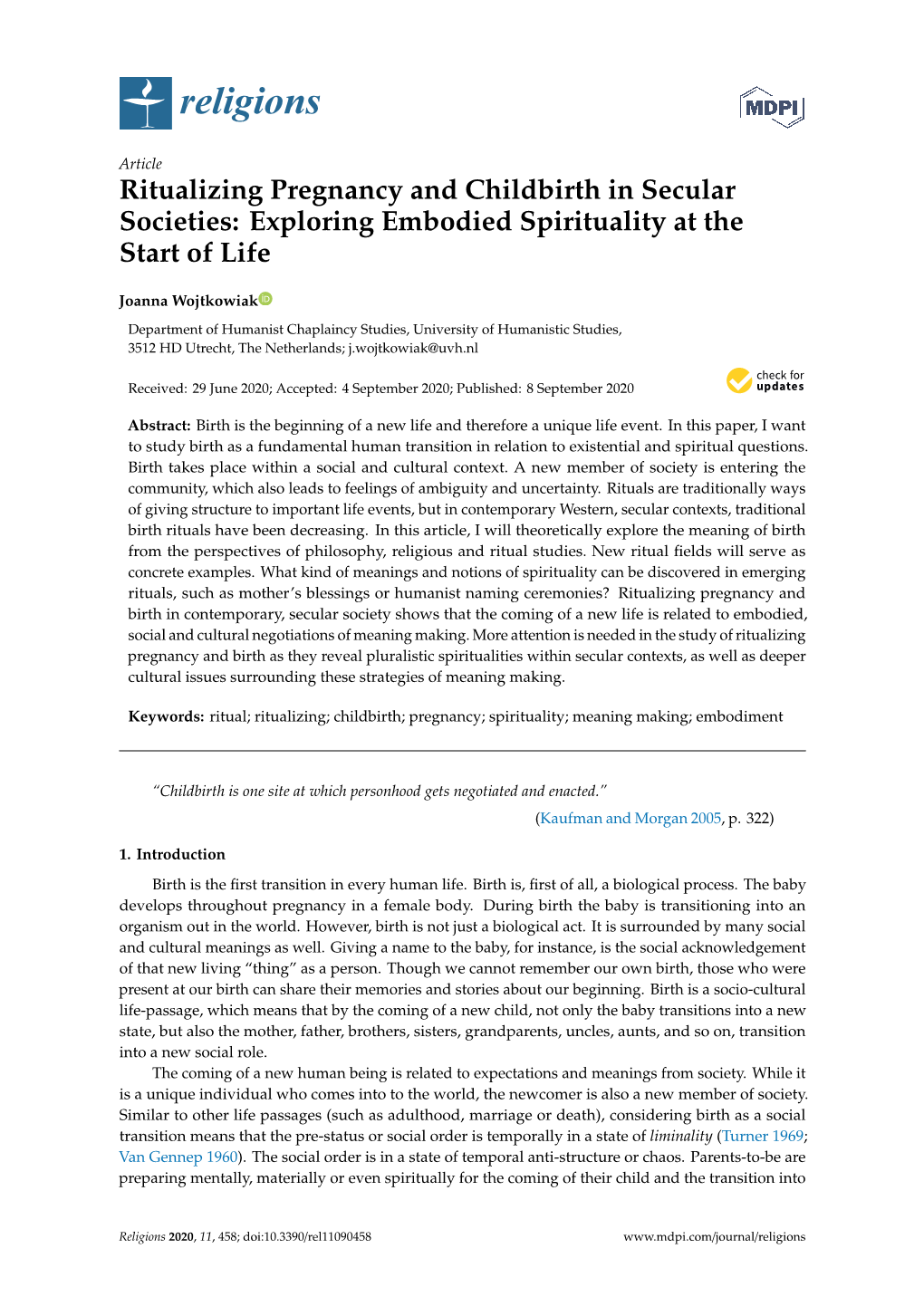 Ritualizing Pregnancy and Childbirth in Secular Societies: Exploring Embodied Spirituality at the Start of Life