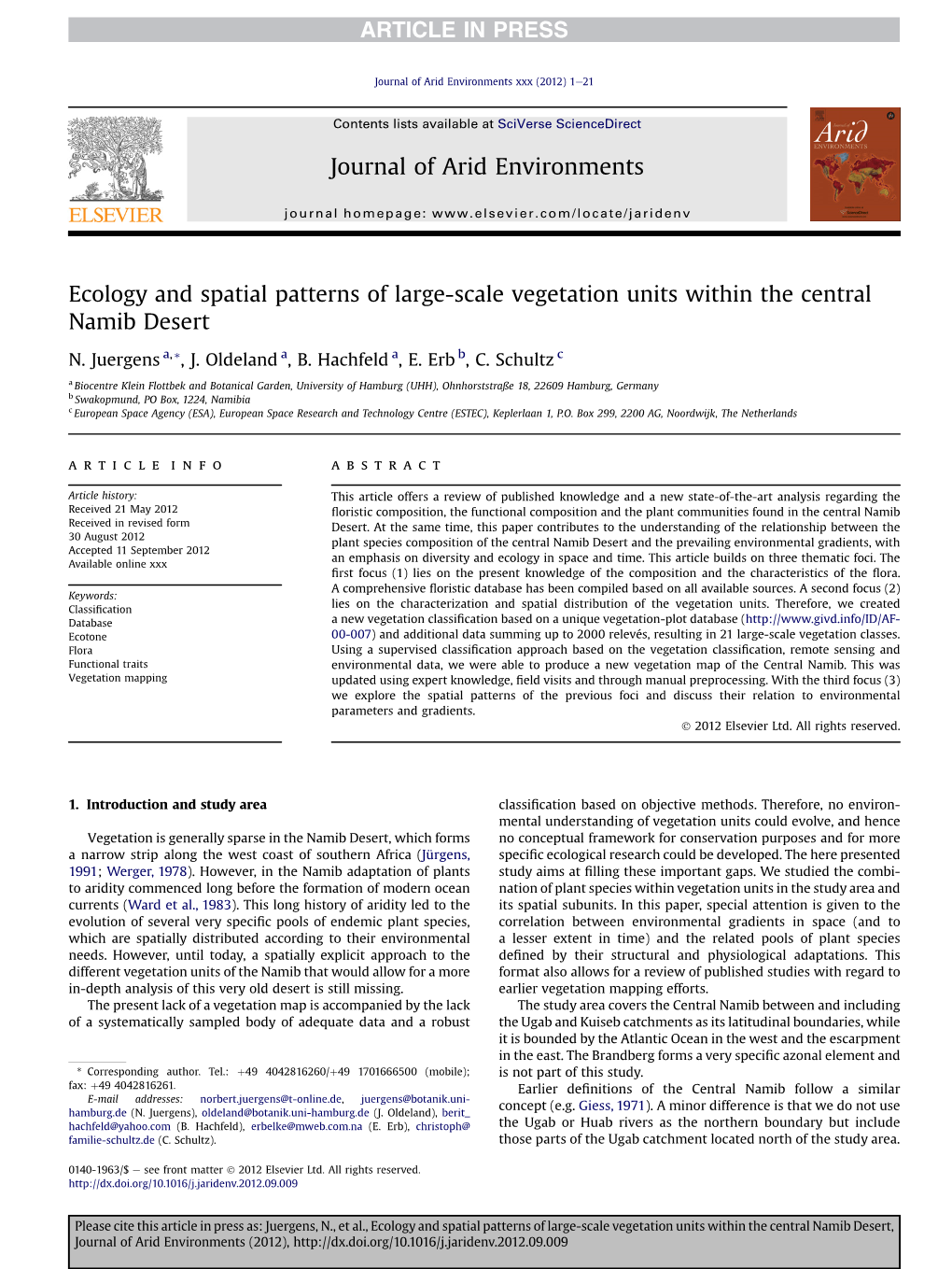 Ecology and Spatial Patterns of Large-Scale Vegetation Units Within the Central Namib Desert