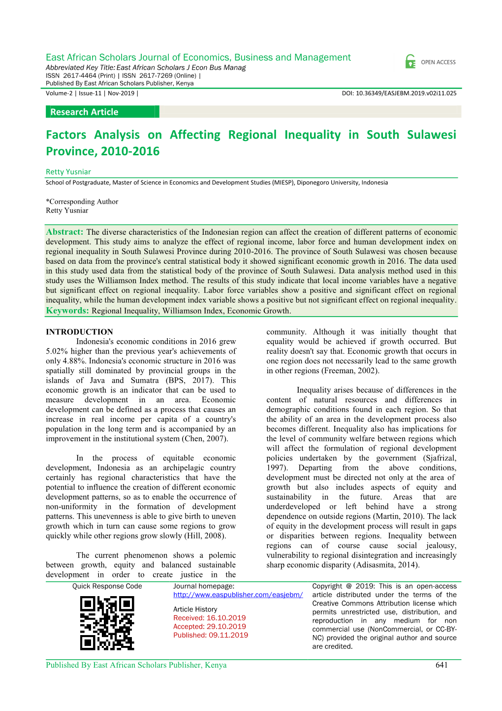Factors Analysis on Affecting Regional Inequality in South Sulawesi Province, 2010-2016