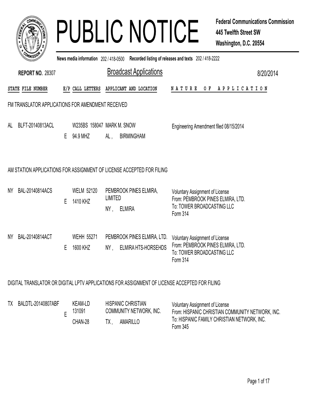 Broadcast Applications 8/20/2014