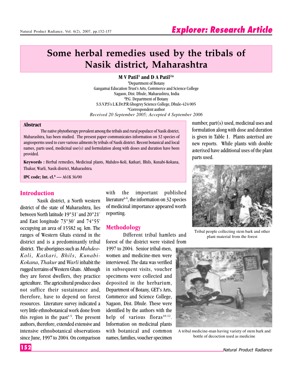 Some Herbal Remedies Used by the Tribals of Nasik District, Maharashtra