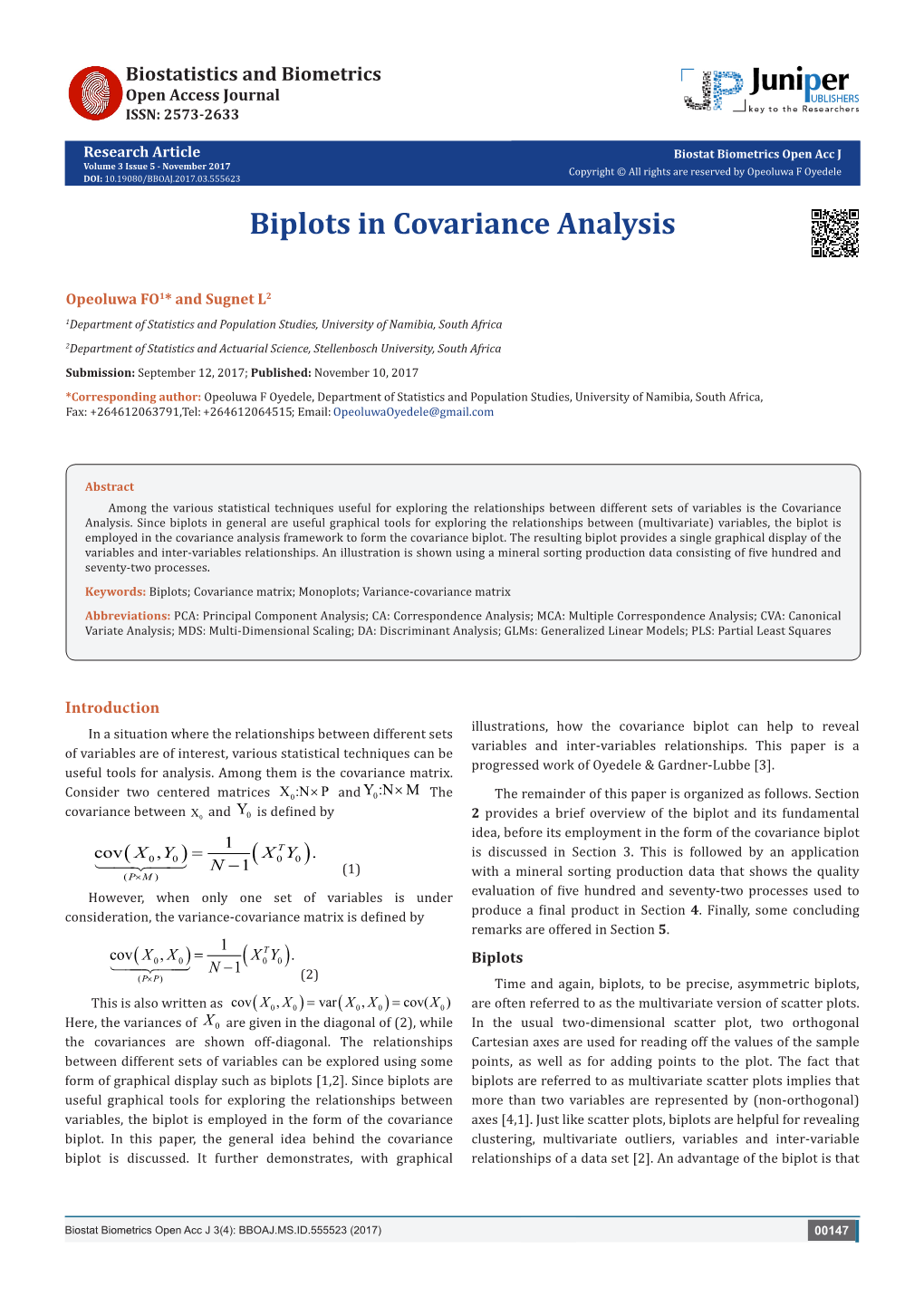 Biplots in Covariance Analysis