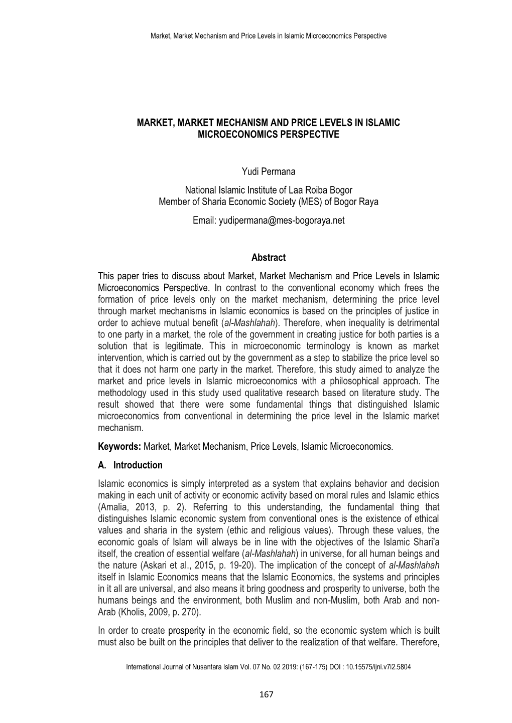 Market, Market Mechanism and Price Levels in Islamic Microeconomics Perspective