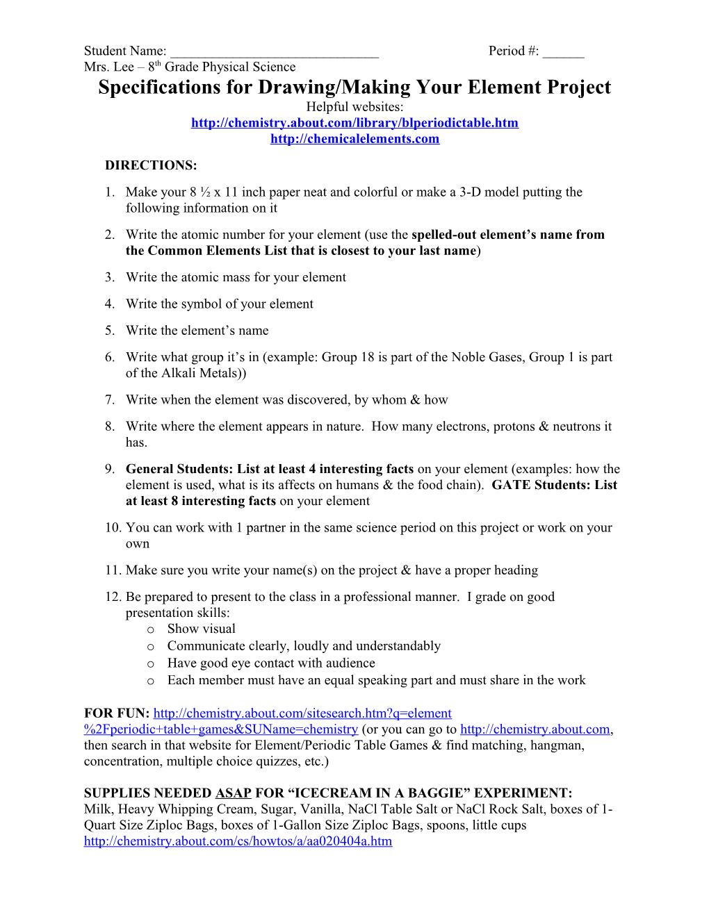 Specifications for Drawing Your Chemical Element