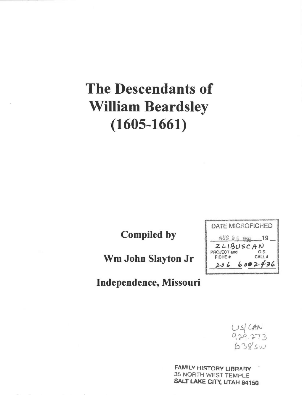 The Descendants of William Beardsley (1605-1661)