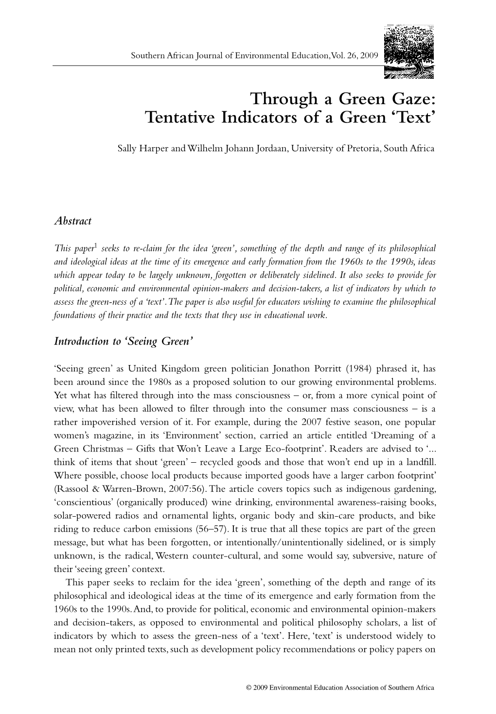 Through a Green Gaze: Tentative Indicators of a Green 'Text'