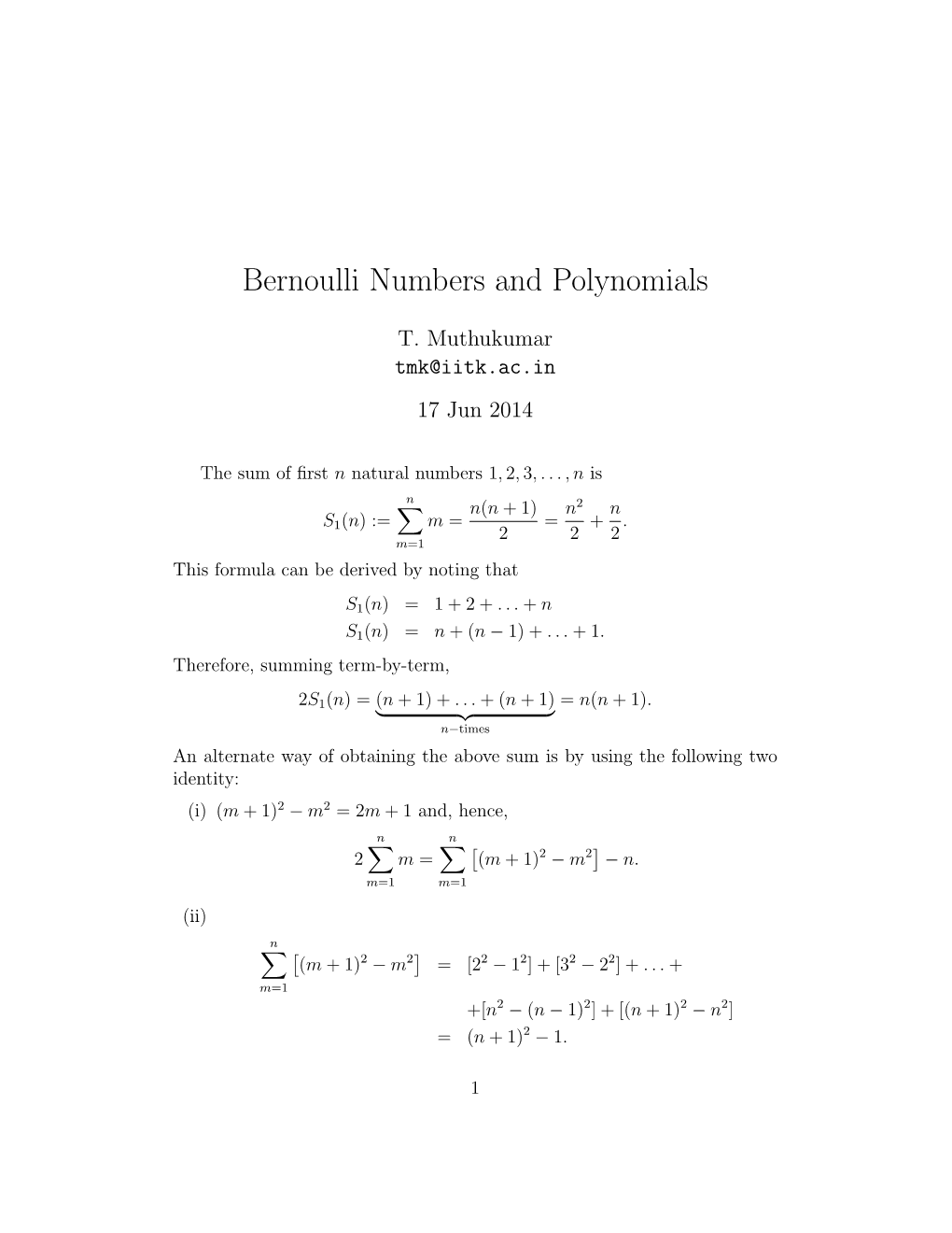 Bernoulli Numbers and Polynomials