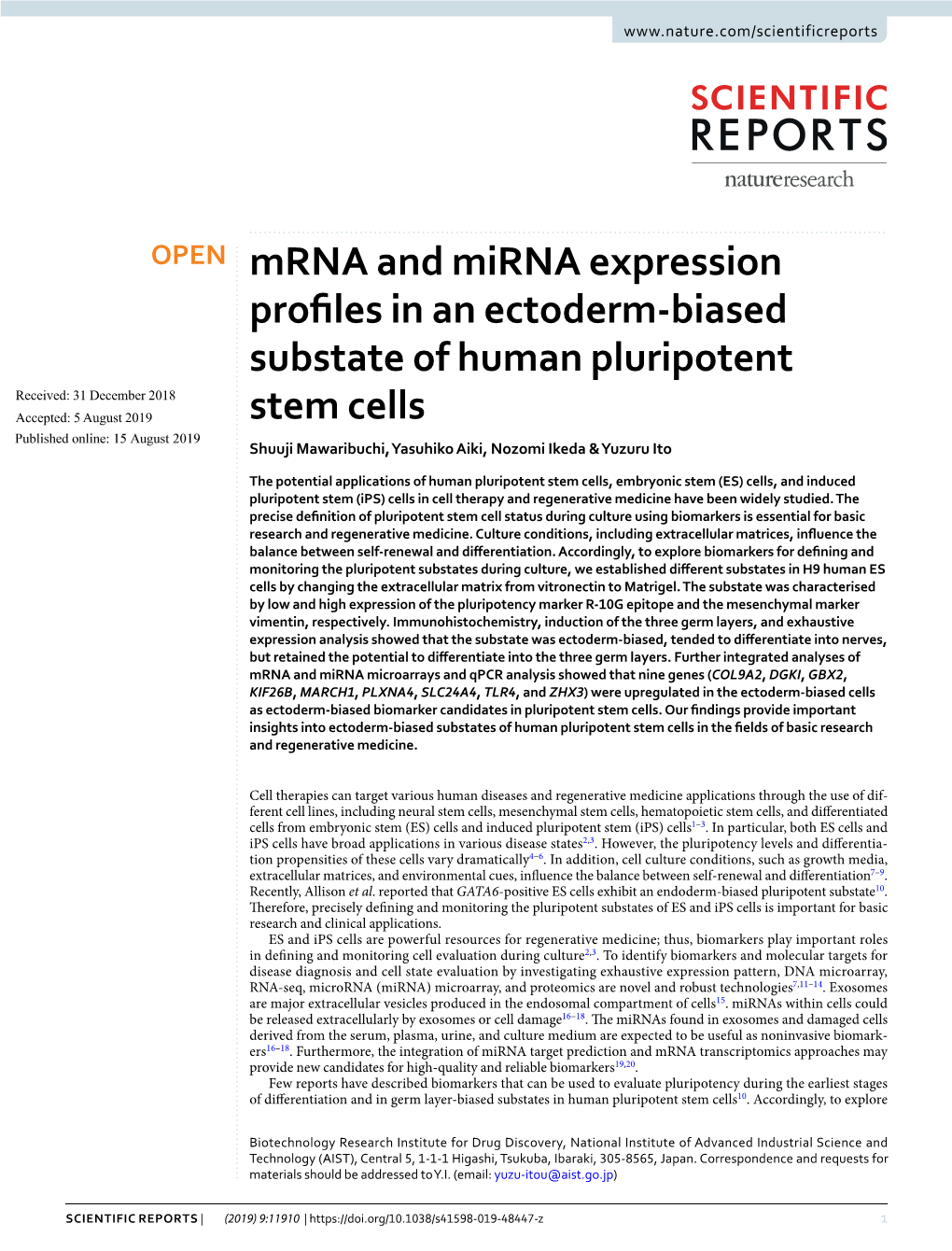 Mrna and Mirna Expression Profiles in an Ectoderm-Biased Substate Of