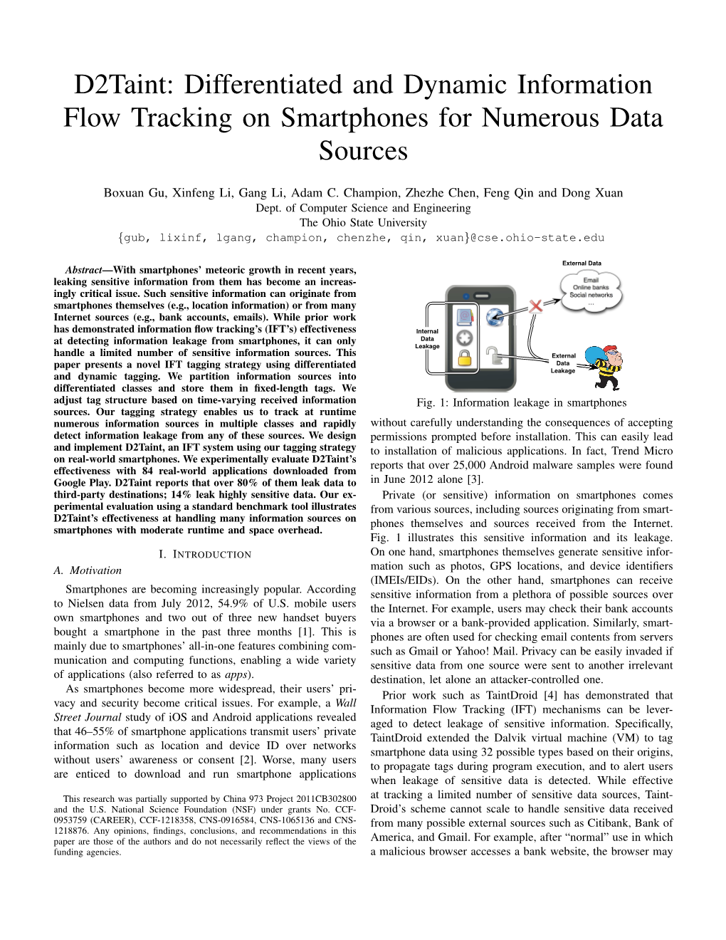 D2taint: Differentiated and Dynamic Information Flow Tracking on Smartphones for Numerous Data Sources