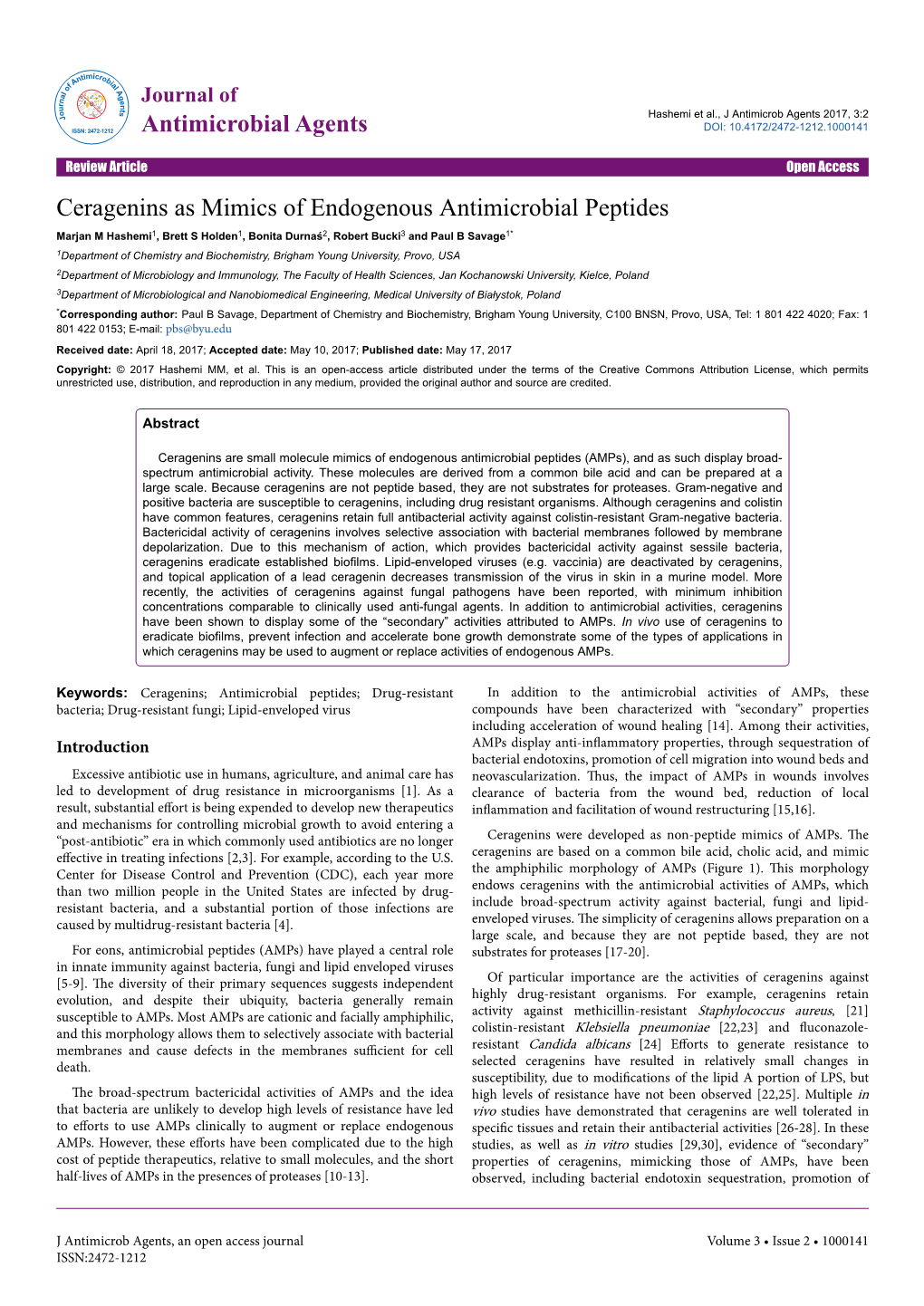 Ceragenins As Mimics of Endogenous Antimicrobial Peptides