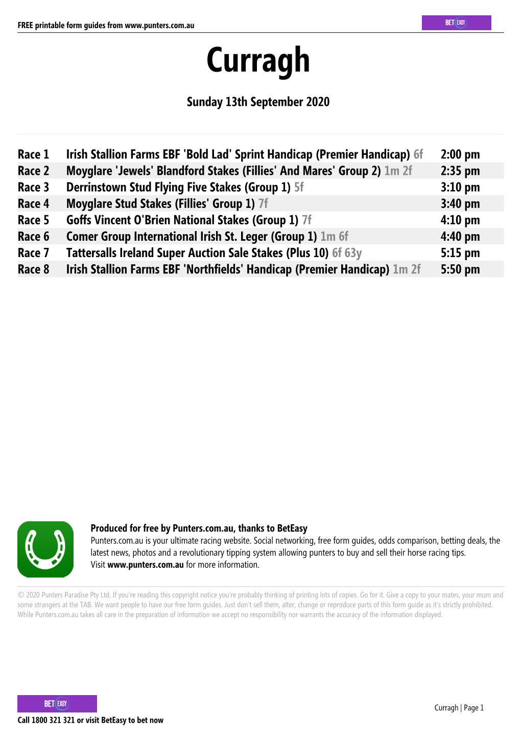 Curragh Printable Form Guide