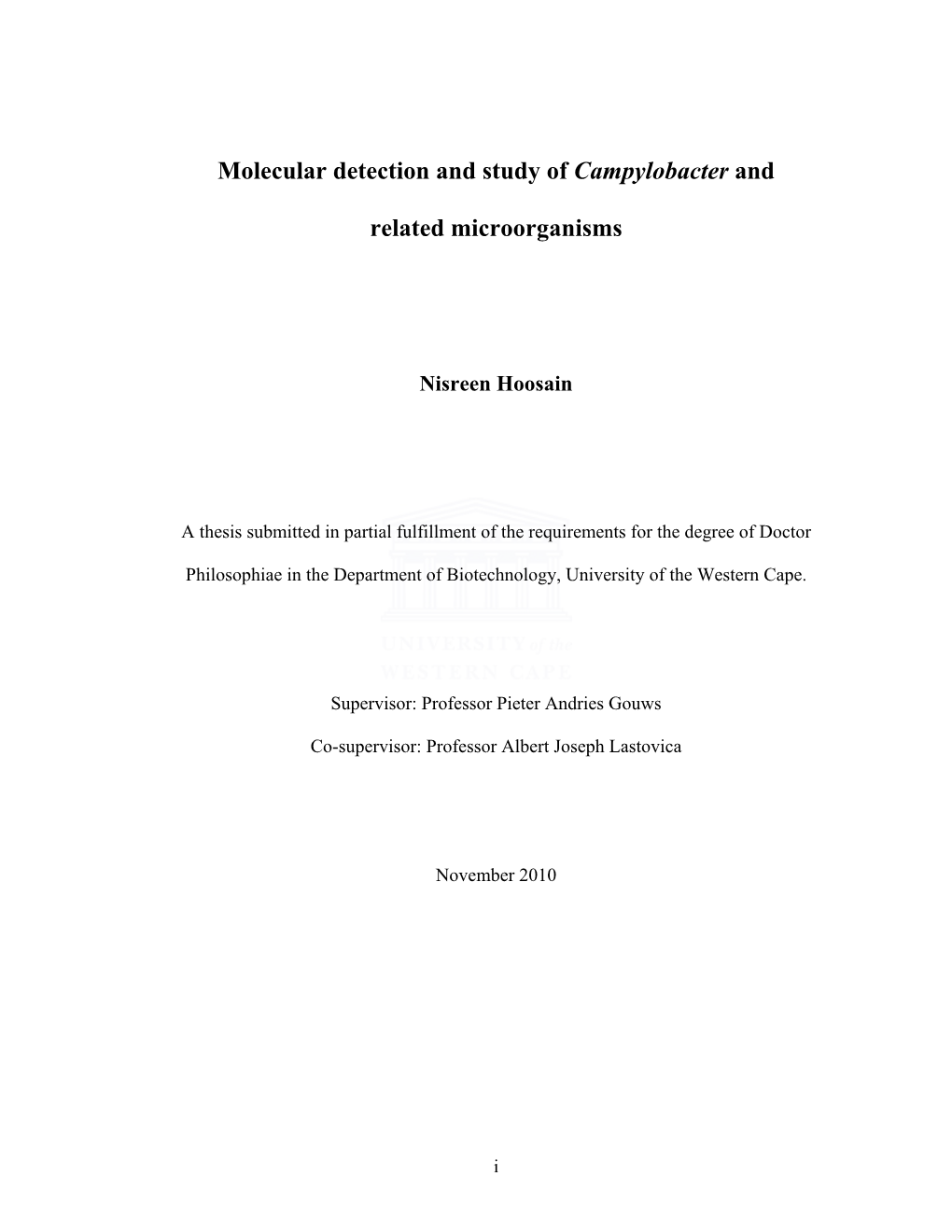 Molecular Detection and Study of Campylobacter and Related