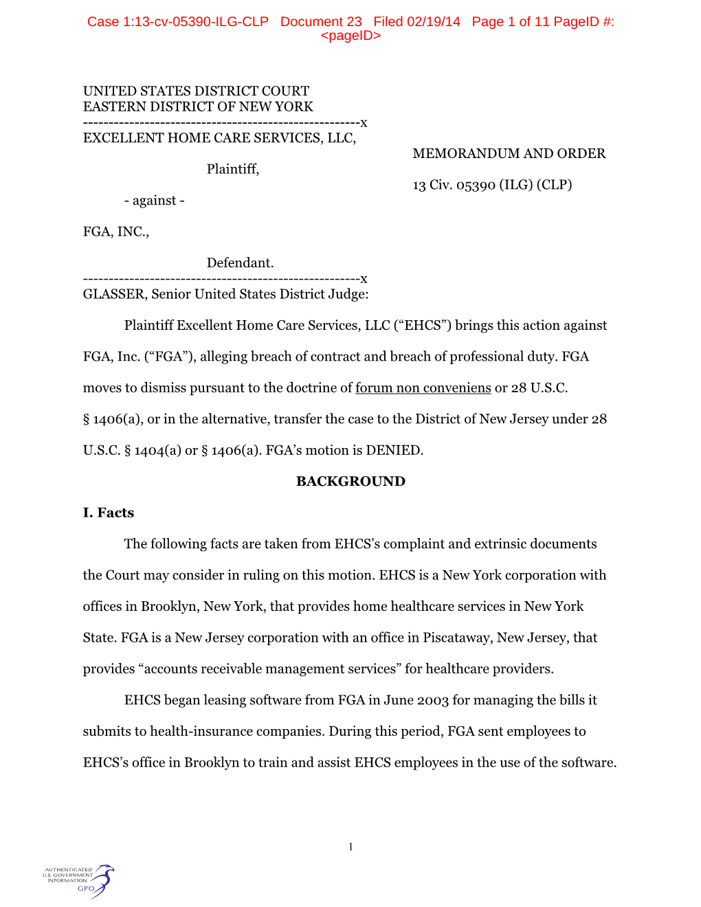Case 1:13-Cv-05390-ILG-CLP Document 23 Filed 02/19/14 Page