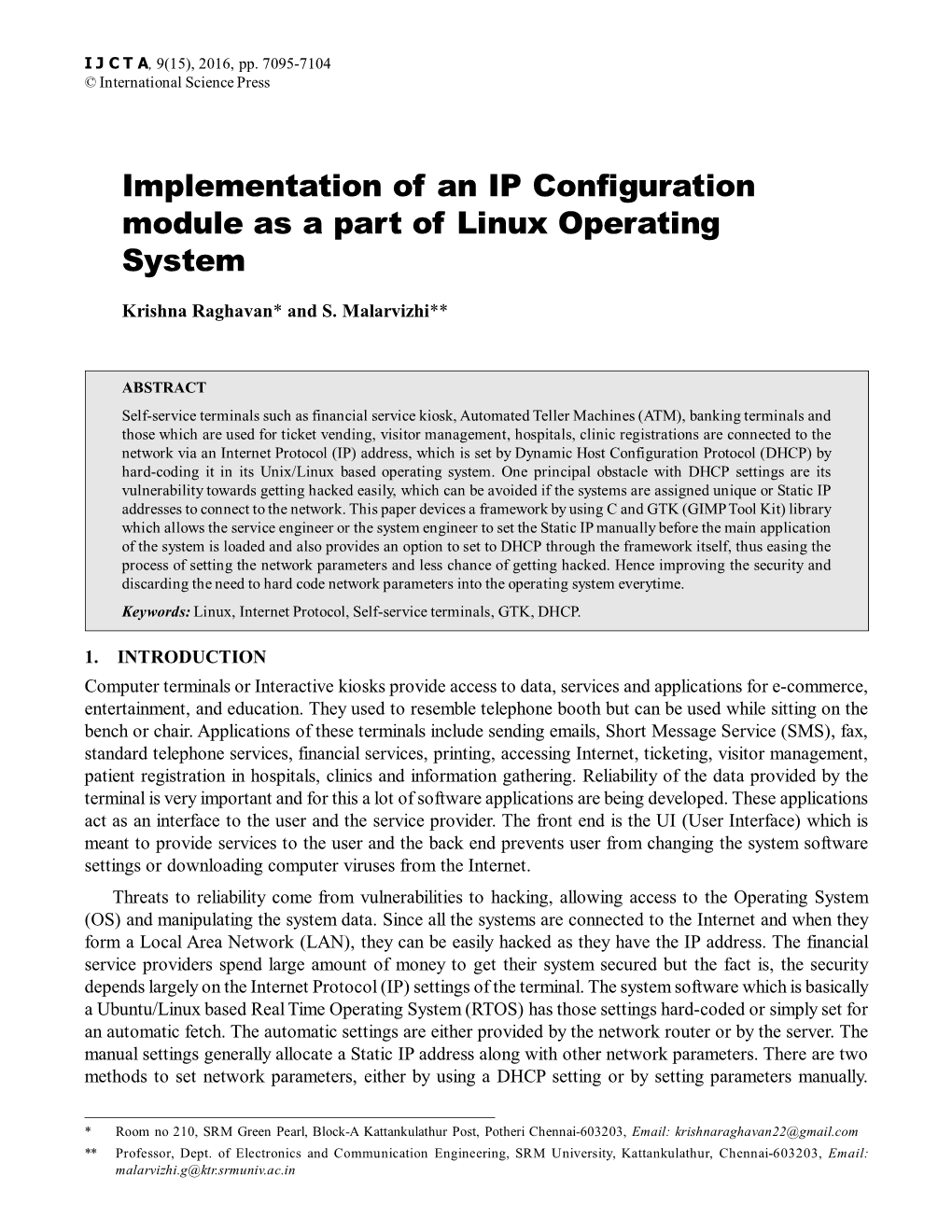 Implementation of an IP Configuration Module As a Part of Linux Operating System