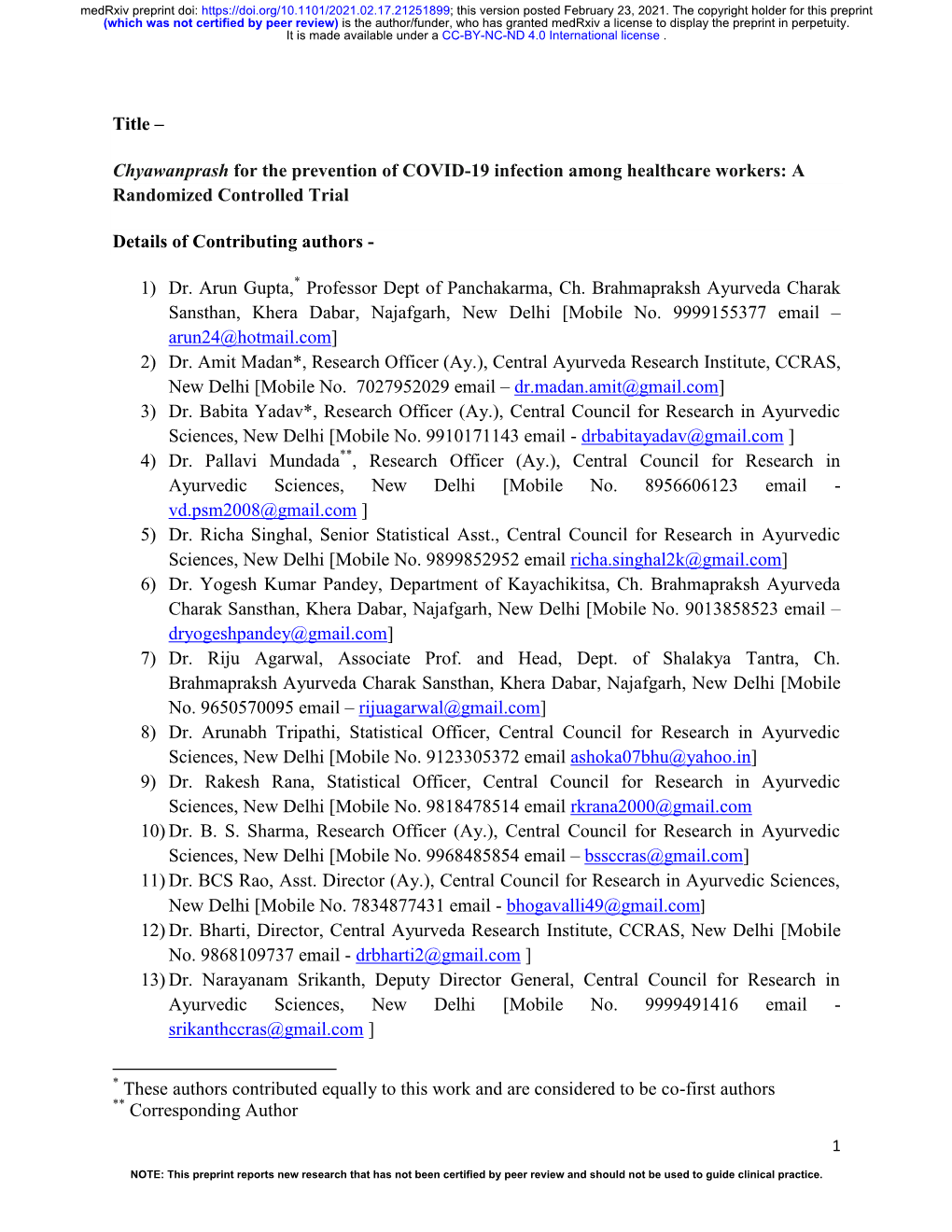 Chyawanprash for the Prevention of COVID-19 Infection Among Healthcare Workers: a Randomized Controlled Trial