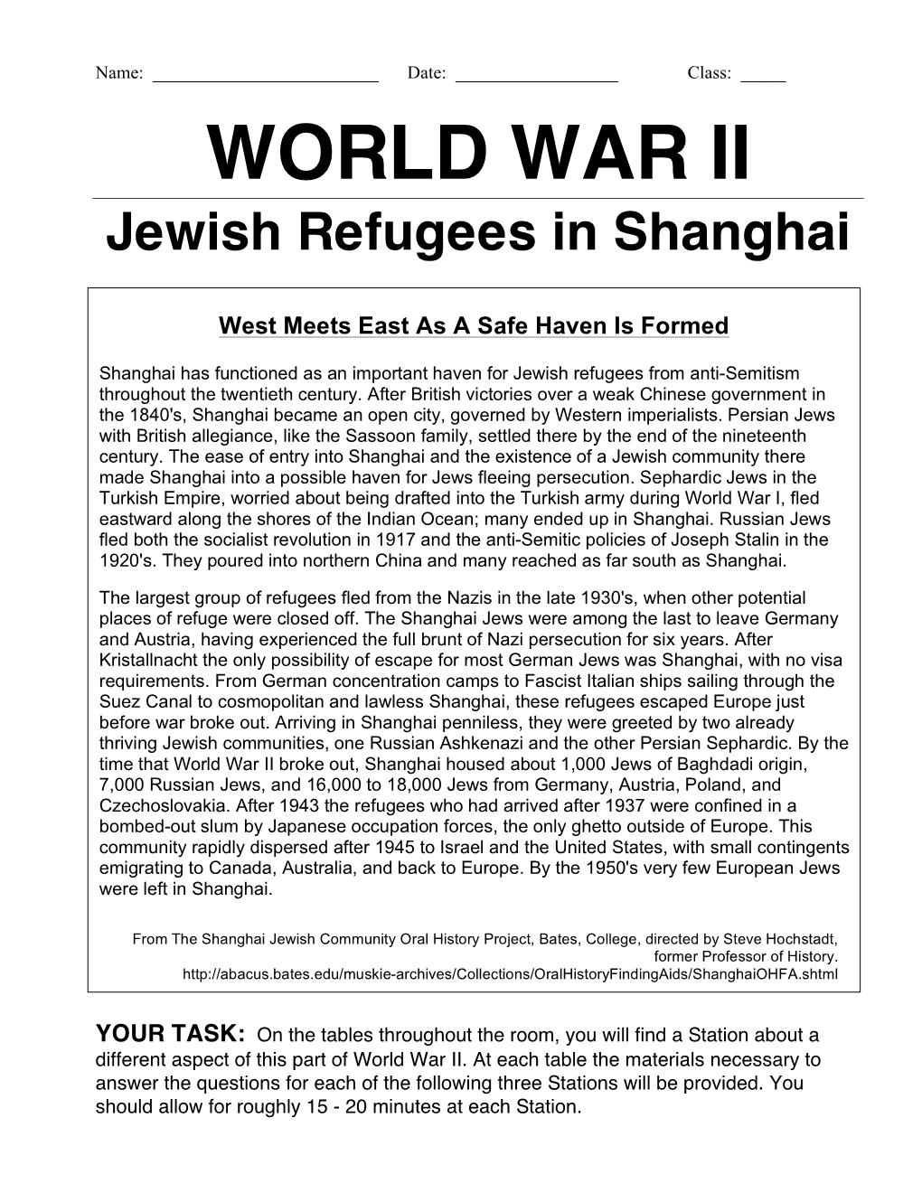 World War II: Jewish Refugees in Shanghai