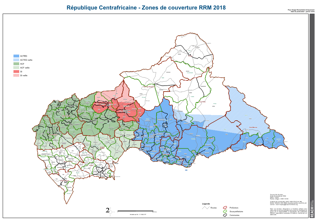 République Centrafricaine - Zones De Couverture RRM 2018 Pour Usage Humanitaire Uniquement Date De Production : Janvier 2018