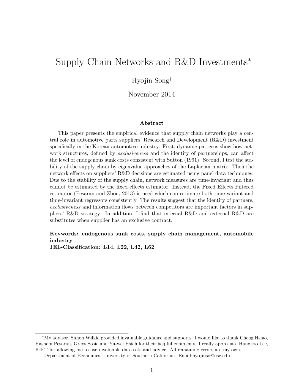 Supply Chain Networks and R&D Investments