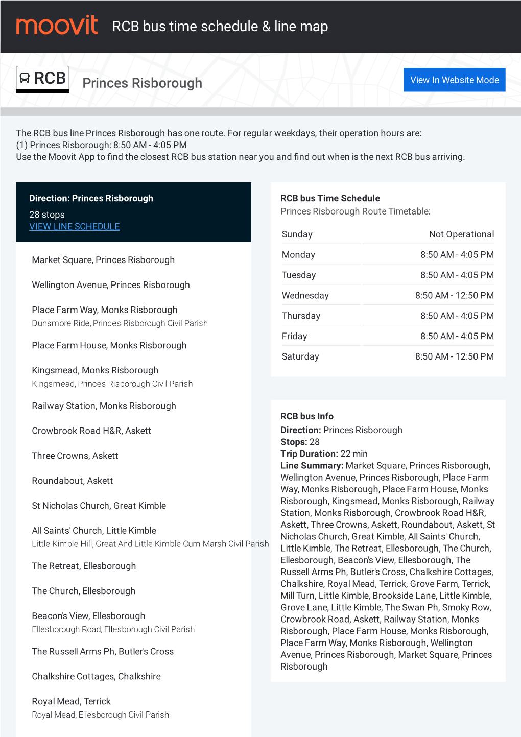 RCB Bus Time Schedule & Line Route