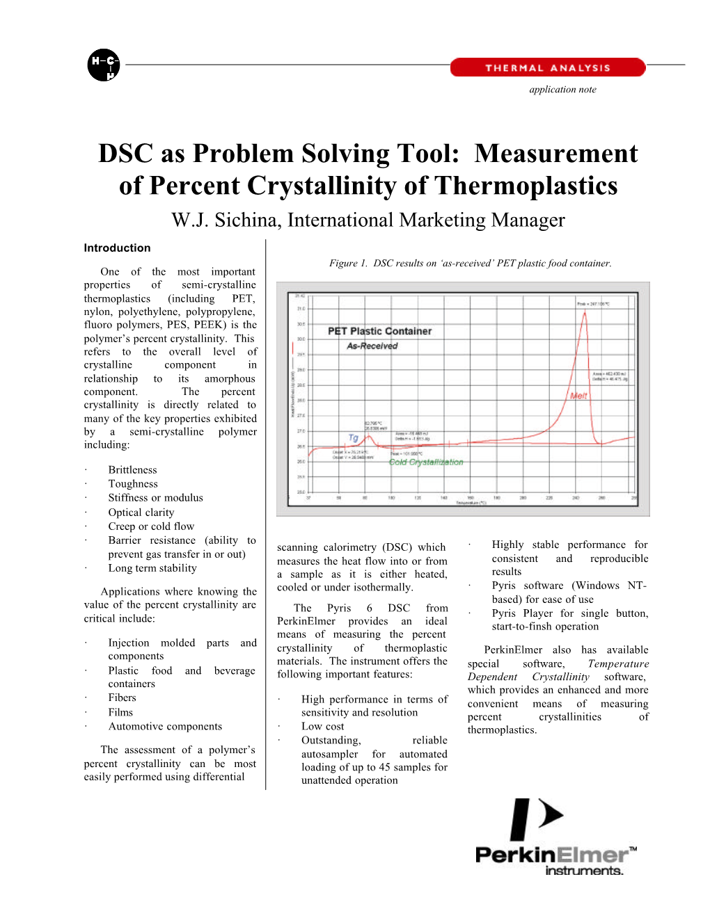 Measurement of Percent Crystallinity of Thermoplastics W.J